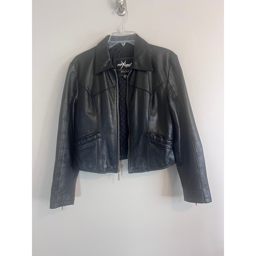 Vintage Wilsons Leather Maxima Black Leather Zip Up Moto Jacket Large RN 69436